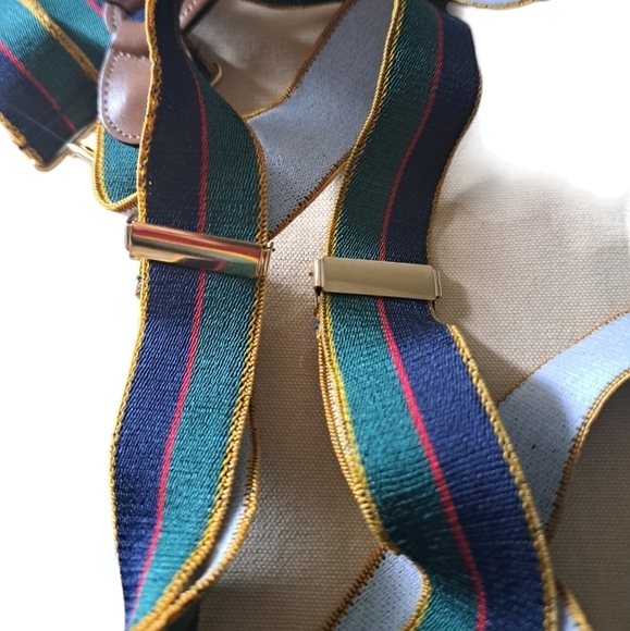 VTG BREVETTE SGDG striped suspenders leather center elastic stretch narrow mens - Picture 9 of 9